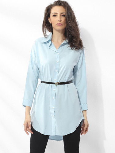 Casual Single Breasted Polo Collar Dacron Plain Blouse