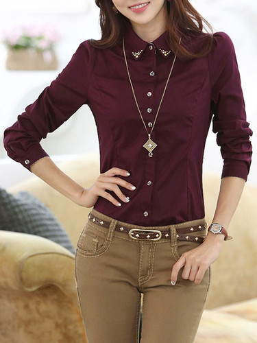 Casual Turn Down Collar Single Breasted Blouse Casual Turn Down Collar Single Breasted Blouse