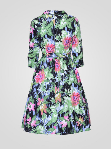 Casual Stylish Lapel Floral Printed Skater-dress