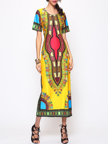 Casual Printed Chic Round Neck Maxi-dress