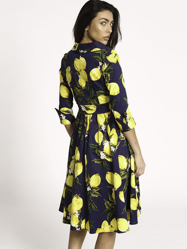 Casual Lapel Floral Printed Skater-dress