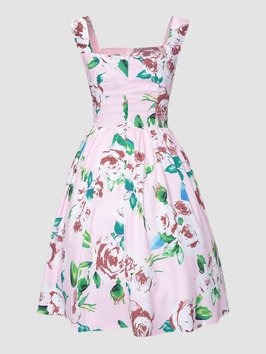 Casual Floral Exquisite Square Neck Skater Dress Casual Floral Exquisite Square Neck Skater Dress