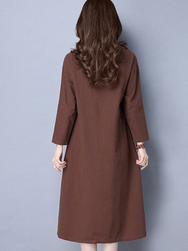Casual Loose Round Neck Pocket Printed Shift Dress