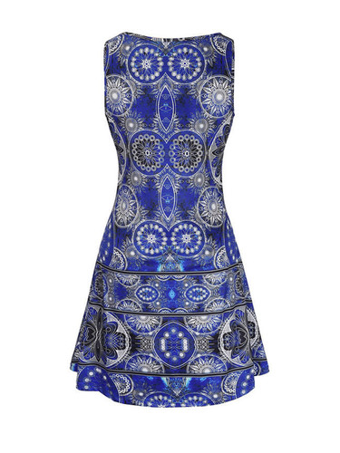 Casual Captivating Tribal Printed Round Neck Skater Dress Casual Captivating Tribal Printed Round Neck Skater Dress