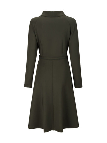 Casual High Neck Belt Plain Skater Dress