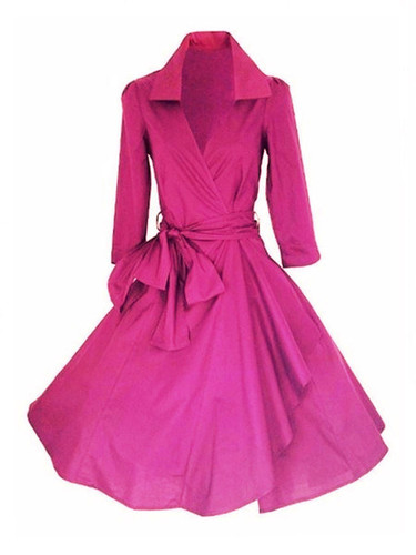 Casual Remarkable Small Lapel Falbala Plain Skater-Dress