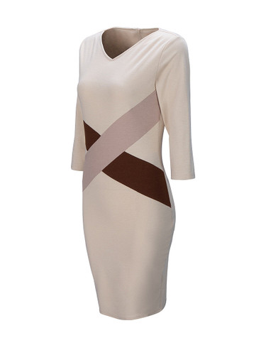 Casual V-Neck  Color Block Bodycon Dresses