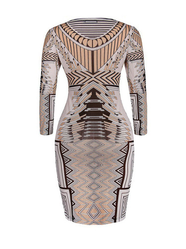 Casual Geometric Printed Round Neck Bodycon Dress