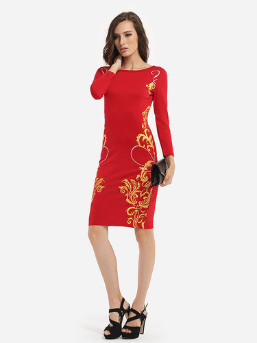 Casual Round Neck Paisley Printed Bodycon Dress