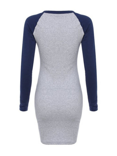 Casual Round Neck Color Block Raglan Sleeve Bodycon Dress