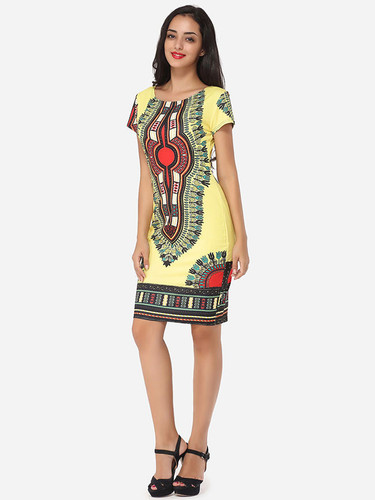 Casual Printed Glamorous Round Neck Bodycon-dress