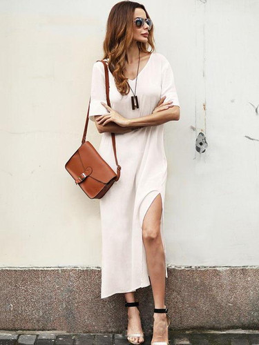 Simple Split-side V-neck Midi Dress