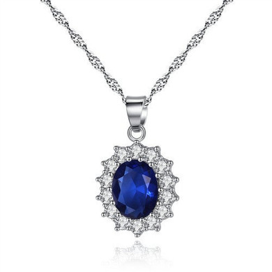 Blue Sapphire Mounted n 925 Sterling Silver Pendant Necklace: Hutzell