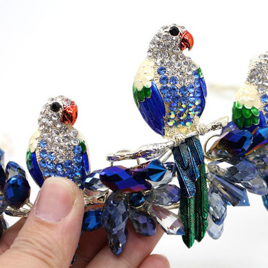 European Style Bird Shape Tiaras Blue Pearl Crystal Bridal Hair Accessories