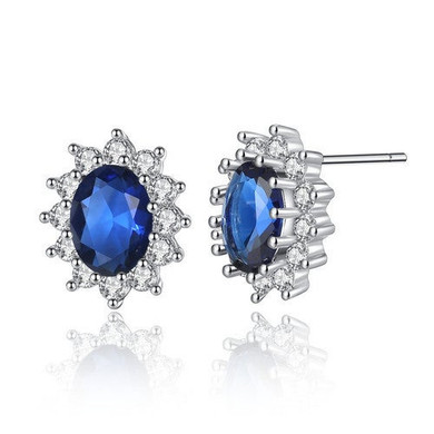 925 Sterling Silver n Blue Sapphires Studded Earrings: Hutzell
