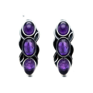Vintage Style Natural Africa Amethyst Gemstone 925 Sterling Silver Earrings