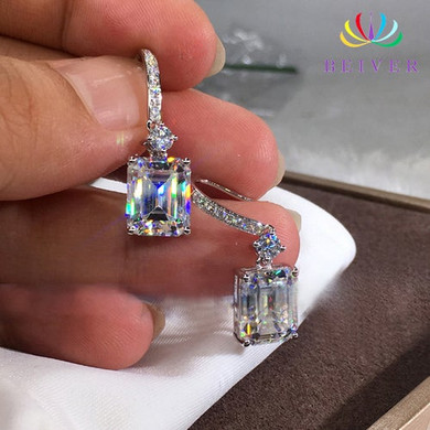 Square Clear Crystals Mounted n Sterling Silver Earrings: Hutzell
