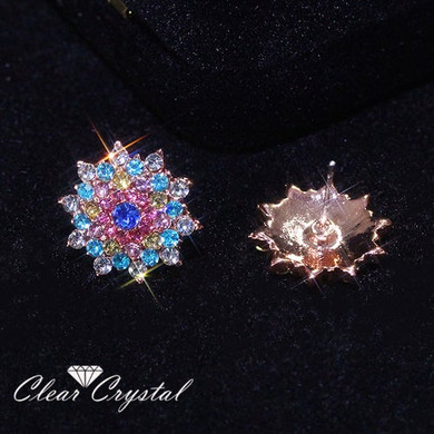 Blue, Pink, n Clear Gems n a Circle Mounted n Sterling Silver Studded Earrings: Hutzell