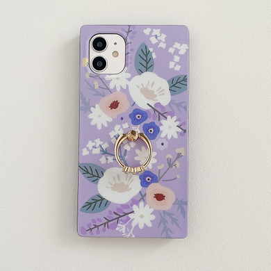 Retro Flower & Leaf Square iPhone Case With Finger Ring