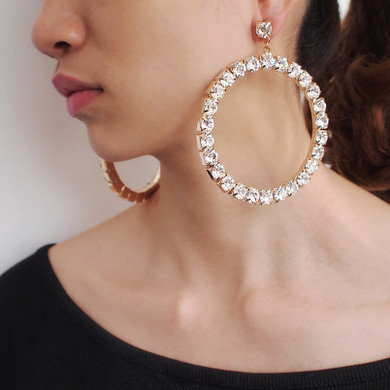 Rhinestone Round Drop Earrings For Women Jewelry Statement Big Earrings