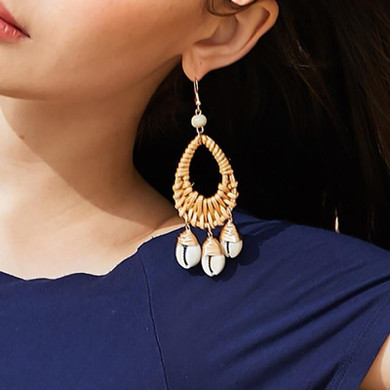 Ethnic Rattan Knit Drop Earrings Bohemia Shell Earrings
