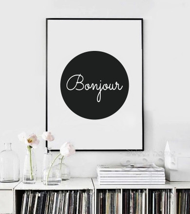 Bonjour Canvas Art Print Poster,  French Quote Wall Pictures for Home Decoration, Giclee Print Wall Decor YE146