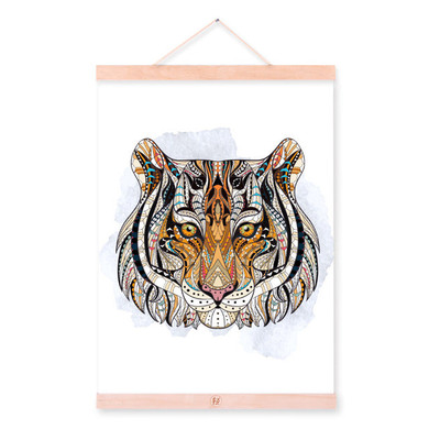 Modern Ancient African Totem Animal Tiger Head A4 Wooden Framed Canvas Painting Wall Art Print Picture Poster Hanger Home Decor