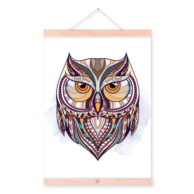 Modern Ancient African National Totem Animals Owl Head A4 Framed Canvas Painting Wall Art Prints Picture Poster Home Decoration
