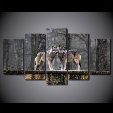 HD Printed 5 Pieces Canvas Art Painting Brown Wolf Couple Poster Wall Pictures for Living Room Home Decor Free Shipping CU-2559C