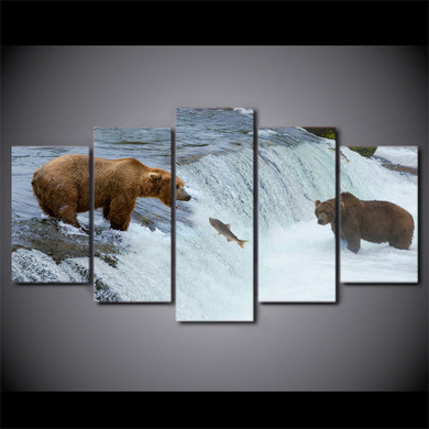 HD printed 5 piece Canvas Painting Bear River Artwork living room decor canvas pictures for living room free shipping ny-6516