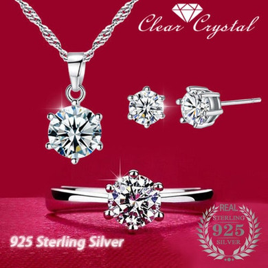 925 Sterling Silver n Crystal Jewelry Set 3 pc.: Hutzell