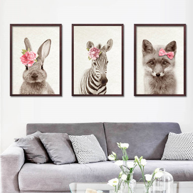 Kawaii Animals With Flowers Rabbit Cat Art Prints Poster Nursery Wall Picture Canvas Painting Kids Room Decor No Frame FG0089