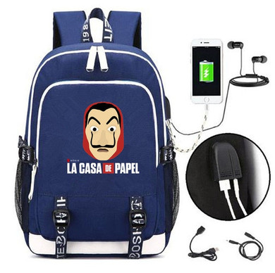 La Casa De Papel Paper House music canvas USB Charging Backpack