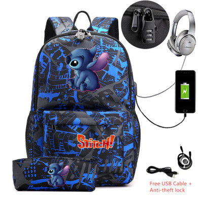LILO AND STITCH Anti-theft lock Backpacks with pen bag