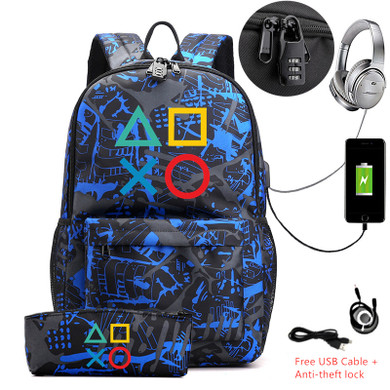 PS4 USB Anti-theft lock Backpacks with pen bag