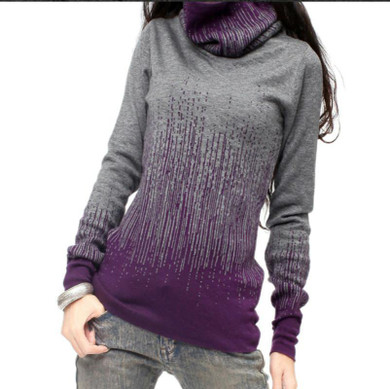 Women's Gradient Black Blue Vintage Cashmere Sweater Women Winter Turtleneck Thick Sweaters And Pullovers Female Warm Jumpers