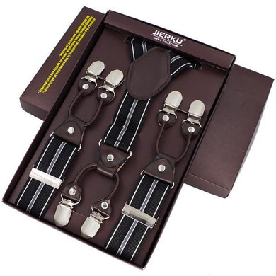 Men's suspenders casual Fashion braces High quality leather suspenders Adjustable 6 clip  Belt Strap  7 colors