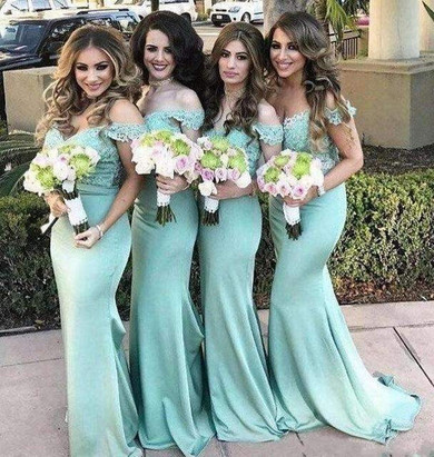 Mint Green 2019 Cheap Bridesmaid Dresses Under 50 Mermaid Off The Shoulder Long Wedding Party Dresses For Women