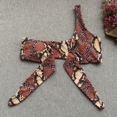 Serpentine Bikini Print One-Shoulder Split Swimsuit