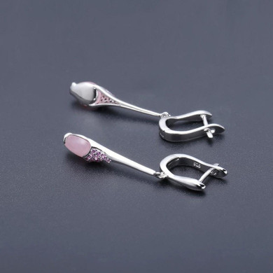 Pink Calcedony Earrings 925 Sterling Silver Gemstone Drop Earrings