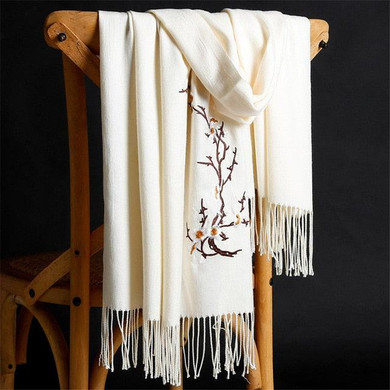 Soft Wool Pashmina Shawls Flower Embroidery Cashmere Scarf