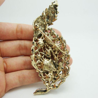 Rhinestone Jewelry Vintage Leaf Green Crystal Rhinestone Pendant Gold-Tone Brooch Pin