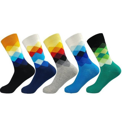 Men Standard Cotton Casual  High Quality Diamond Novelty Socks