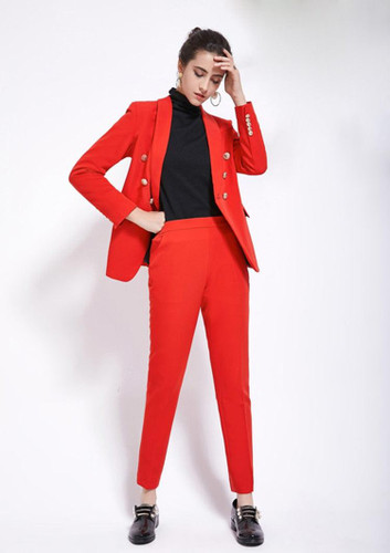 Designer Blazer Suit Set Lion Buttons Double Breasted Blazer Pants Suit