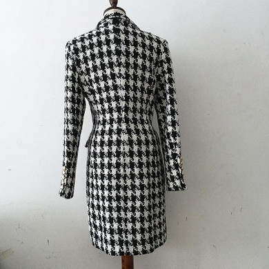 Double Breasted Lion Buttons Wool Coat Tweed Coat Dress