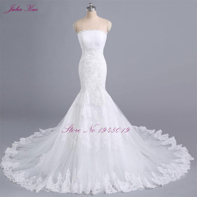 Strapless  Button Chapel Train Mermaid Wedding Dress