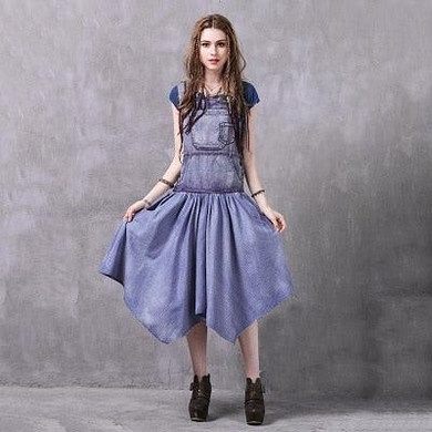 Asymmetrical Patchwork Pocket Button Women Dress