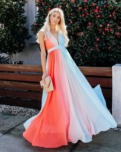 Bohemian V Neck Summer Beach Backless Spaghetti Strap Dress