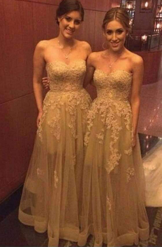 Gorgeous Sweetheart Strapless Lace Long Dresses for Maid of Honor Cheap Wedding Guest Bridesmaid Dresses, WG18