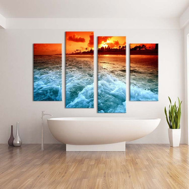 4PCS the best selling tropical sunset  Wall painting print on canvas for home decor ideas paints on wall pictures art No framed